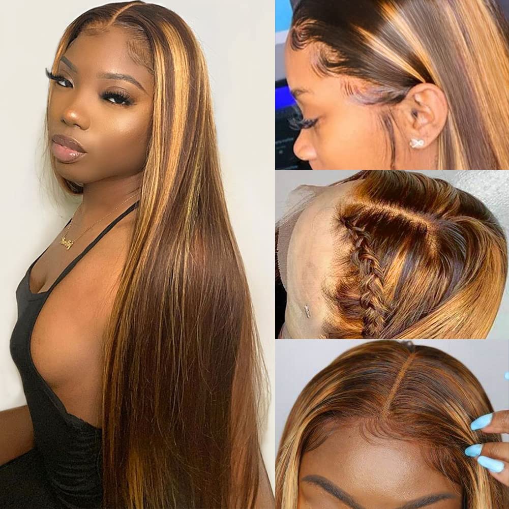 Hot Selling Highlight Brown Color Human Hair 13x4 Lace Front Wig | hairlightchic